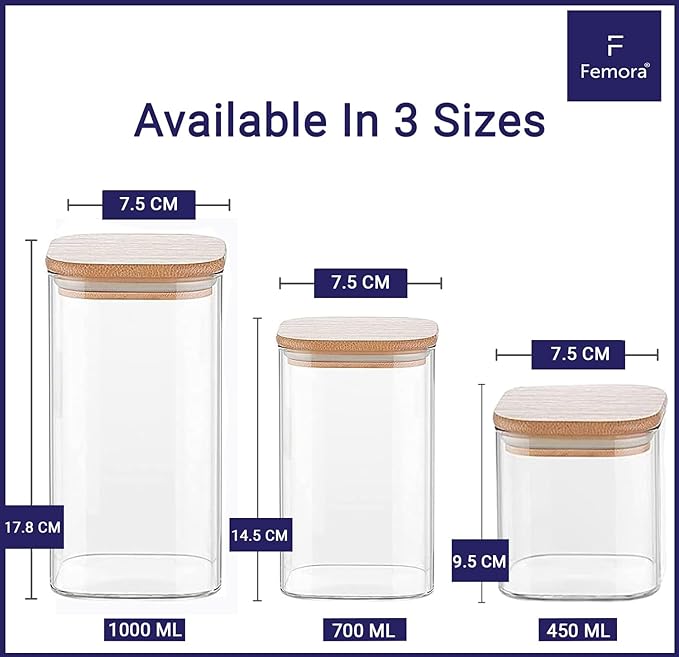Femora Kitchen Storage Jars Borosilicate Glass Jar With Wooden Lid Air Tight Jar | 450 Ml | Pack of 2