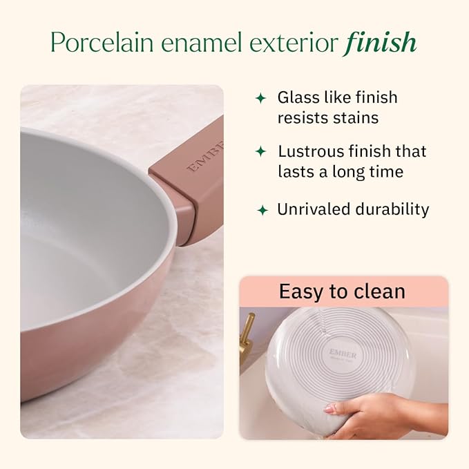 Ember Cookware Arcilla Ceramic Non-stick Egg Pan 20cm | Glass Lid | Matching Handle | Florence Series | Terracotta