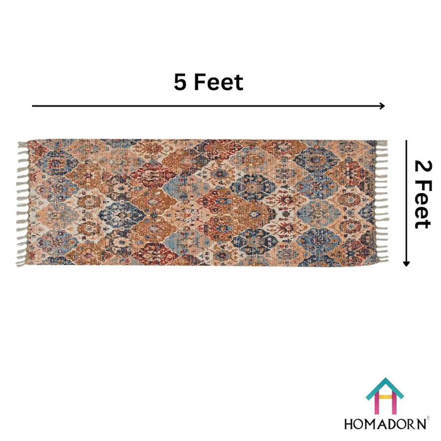 Homadorn Handmade Sustainable Printed Modern Dhurrie/Rugs/Carpet Colour Multicolor 014