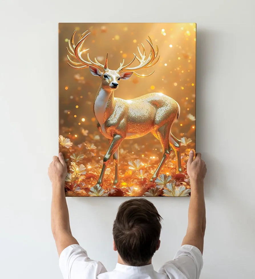ArtX Canvas Vastu Golden Deer Wall Painting Big Size Canvas Painting