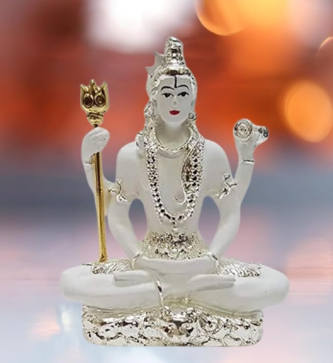 Gold Art India Resin Lord Shiva Idol Bhole Baba Bholenath Hindu God Statue for Pooja Ideal for Gifting Colour White