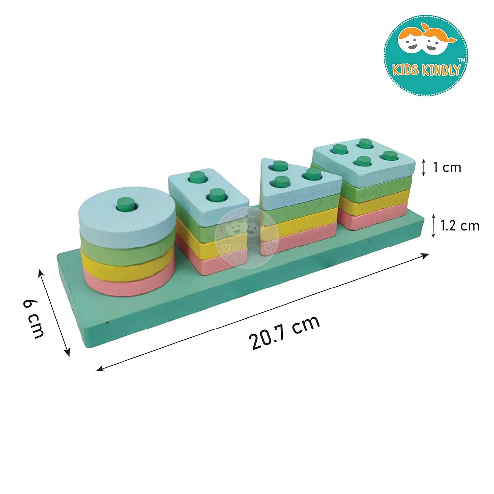 KIDS KINDLY Wooden Geometric Shape Sorter for Kids, Four Column Set - 16 Blocks, Birthday Gifts for Boys & Girls, Age 2+