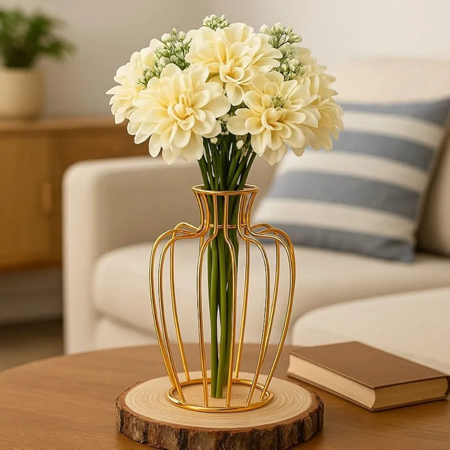 Artificial Dahlia Flower Bunch – 7-Stem Faux Bouquet Realistic Fabric Flower Arrangement Off White