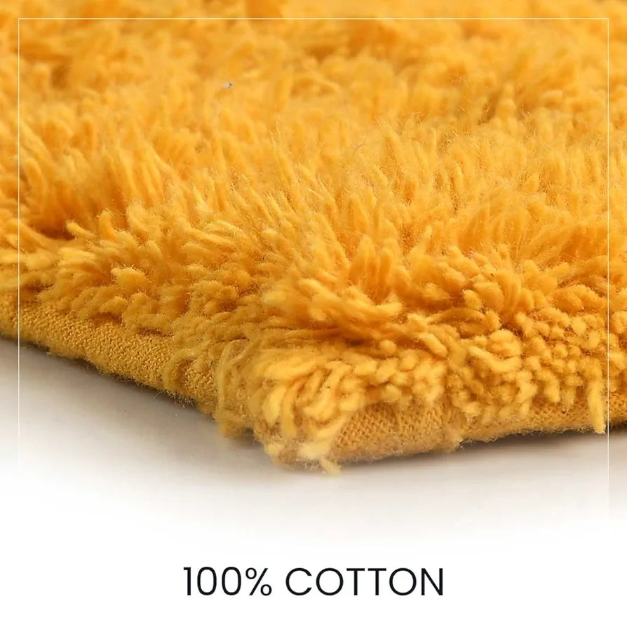Sashaa World Solid Anti-skid Cotton Bathmat And Contour Set For Bathroom Colour Yellow