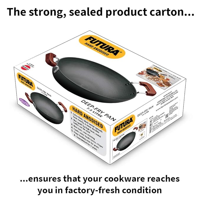 Hawkins Futura 7.5 Litre Deep Fry Pan Hard Anodised Kadai Flat Bottom Kadhai