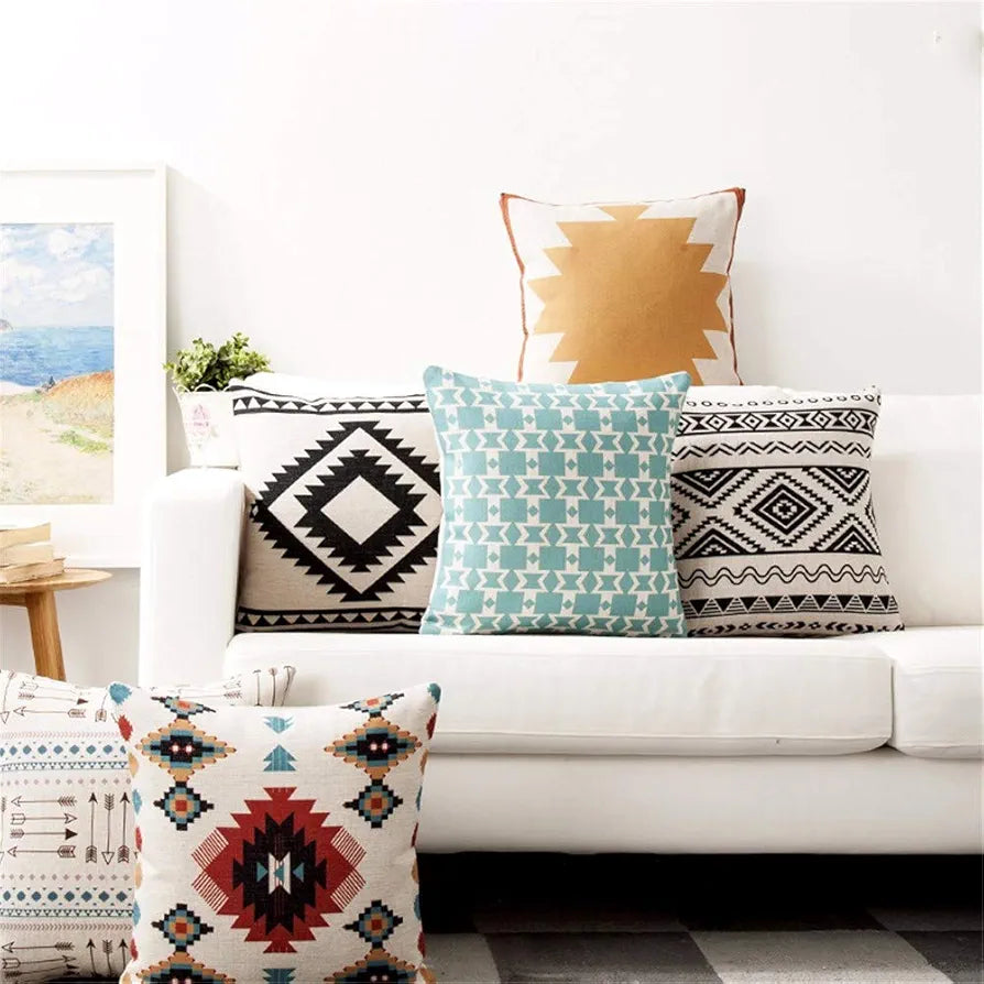 Aerohaven Minimal Tribal Cushion Covers Set 5 Monochrome & Pastel Ethnic Pillow Covers for Modern Decor