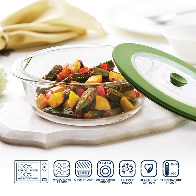 Borosil Glass Dish With Lid | 1 Piece | 1000ml | Transparent