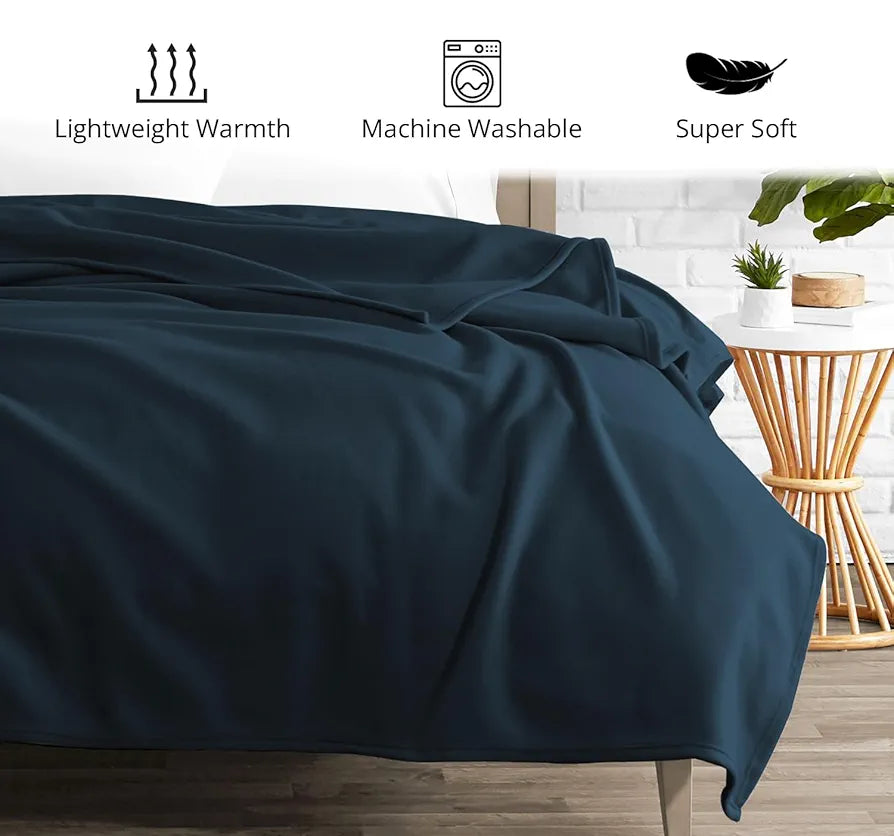 Cloth Fusion Polar Fleece AC Blanket for Winter Single Bed Soft Woolen Blanket for Travel & Sleeping Navy