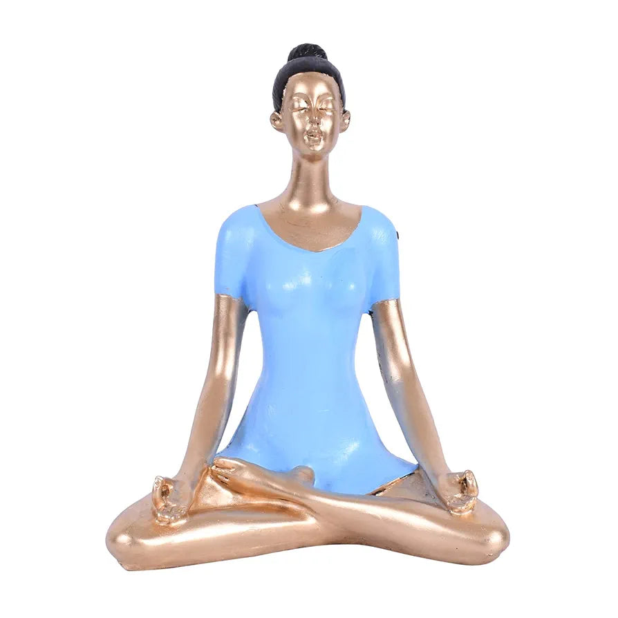 Jaipur Ace Yoga Lady Polyresin Face Gold Blue Themed Statue Sculptures Creative Abstract Design Yoga Lady 2
