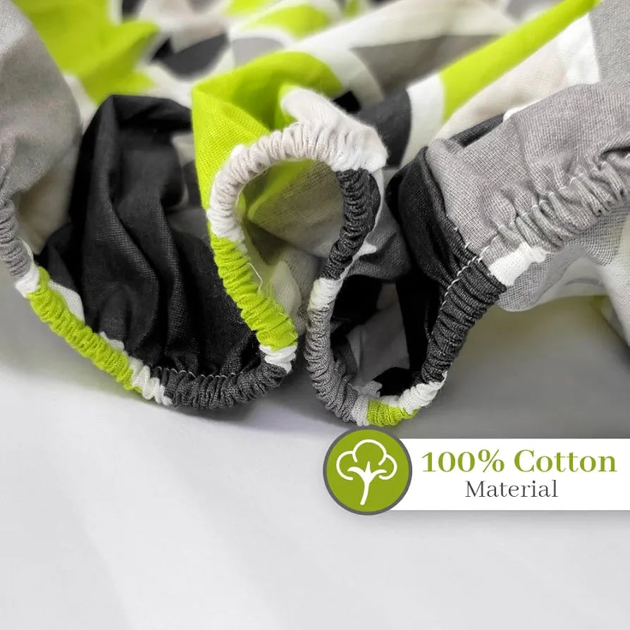 Divine Casa 144 TC 100% Cotton Abstract Print Green Super Soft Bedsheet Elastic Fitted King Size Bed Colour Jolly Green