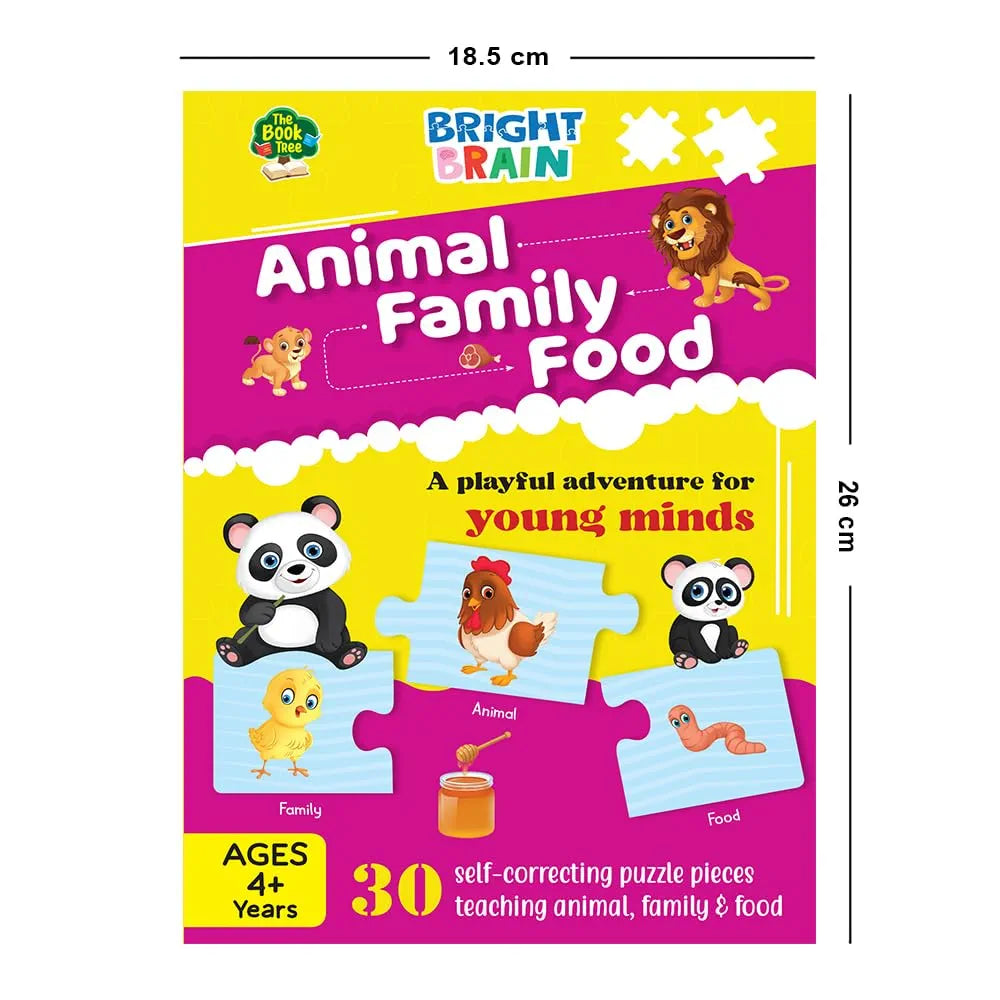The Book Tree Animal Family and Food Puzzle for Kids | 30 Self-Correcting Pieces | Educational Montessori Game to Learn Animal Names, Their Babies & Food | Preschool Toy for Ages 3+