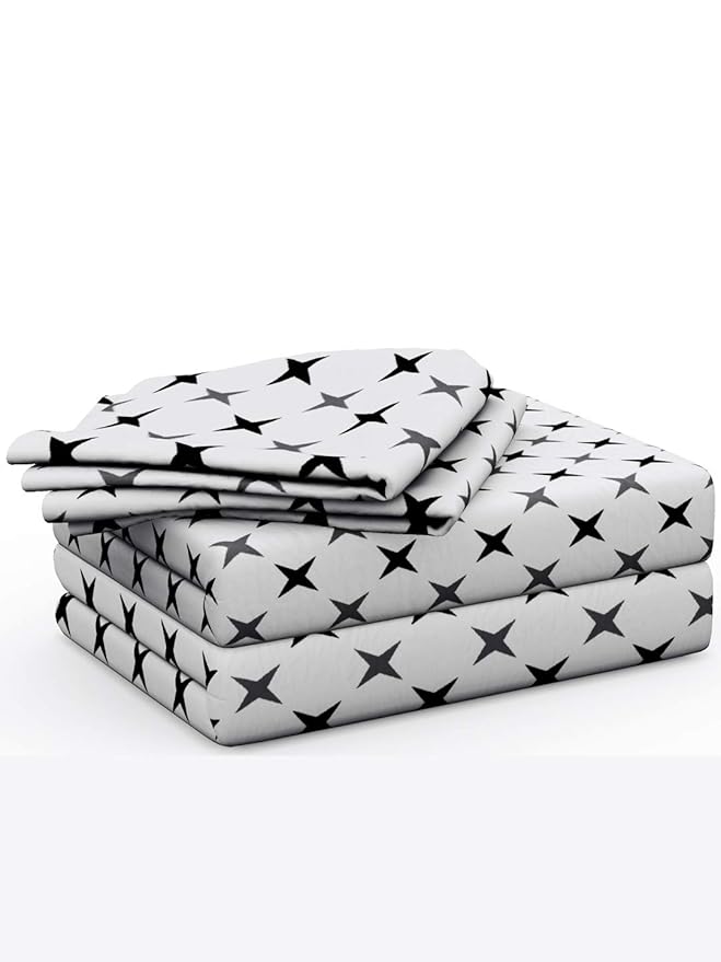 Huesland by Ahmedabad Cotton 144 TC Cotton King Size Bedsheet with 2 Pillow Covers - White, Grey