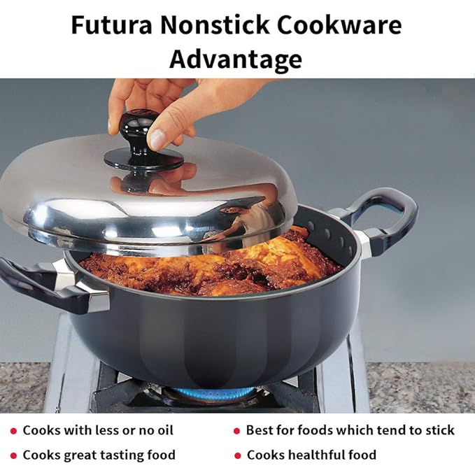 Hawkins Futura Nonstick All Purpose Pan 3L, 22 cm, 3.25 mm with SS Lid (Black)