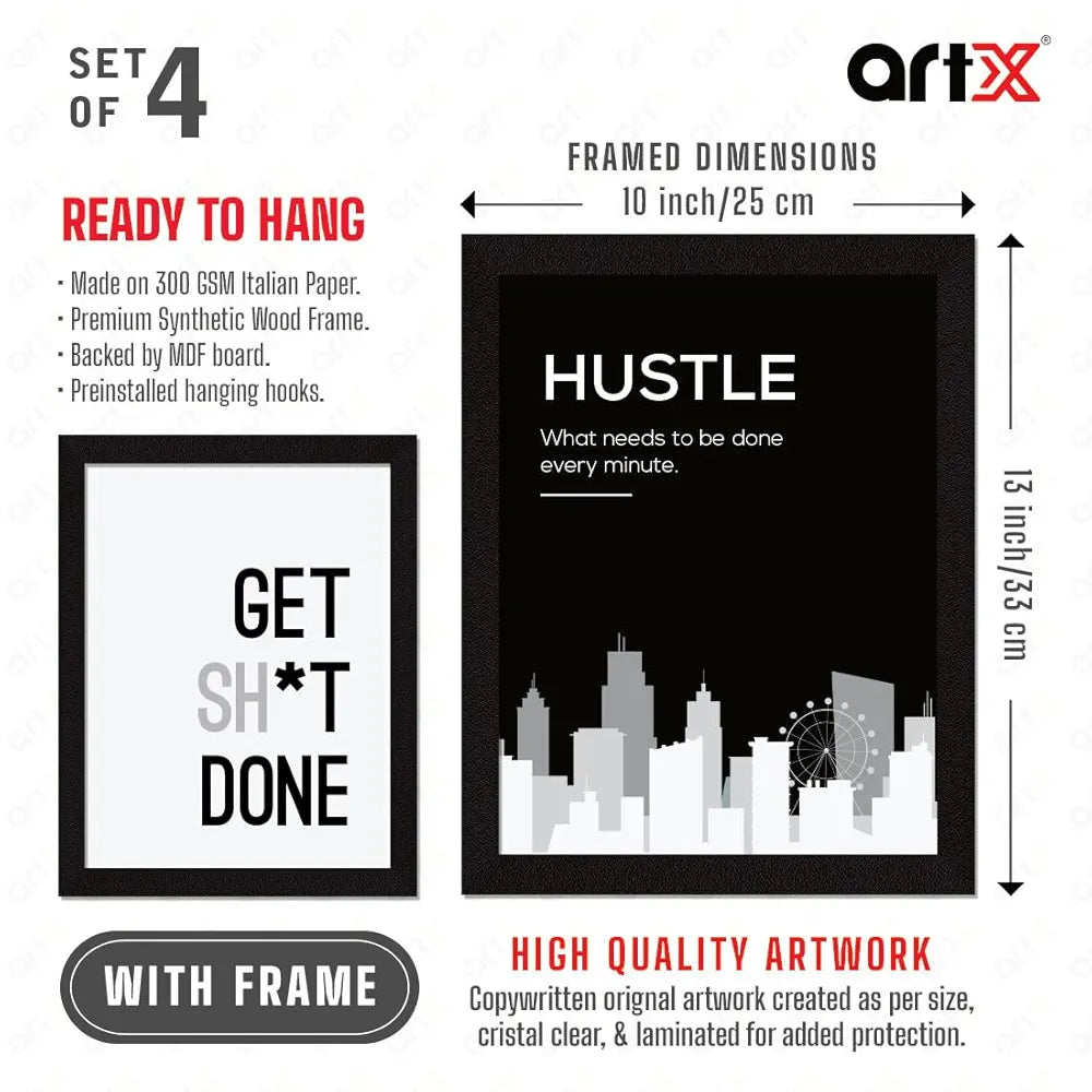 ArtX Paper Famous Motivational Quotes AXF00168-MOT Multicolor Framed Posters Set of 4