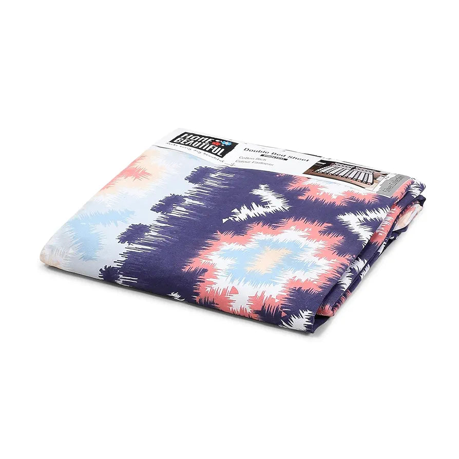 Status Contract Spring Cotton Rich Double Bedsheet with 2 Pillow Covers Colour Blue