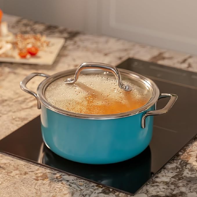 Arttdinox Vida Stainless Steel Triply 18 Cm 2 Ltr Pot With Glass Lid for Biryani | Rivetless Handle | Induction & Gas Base