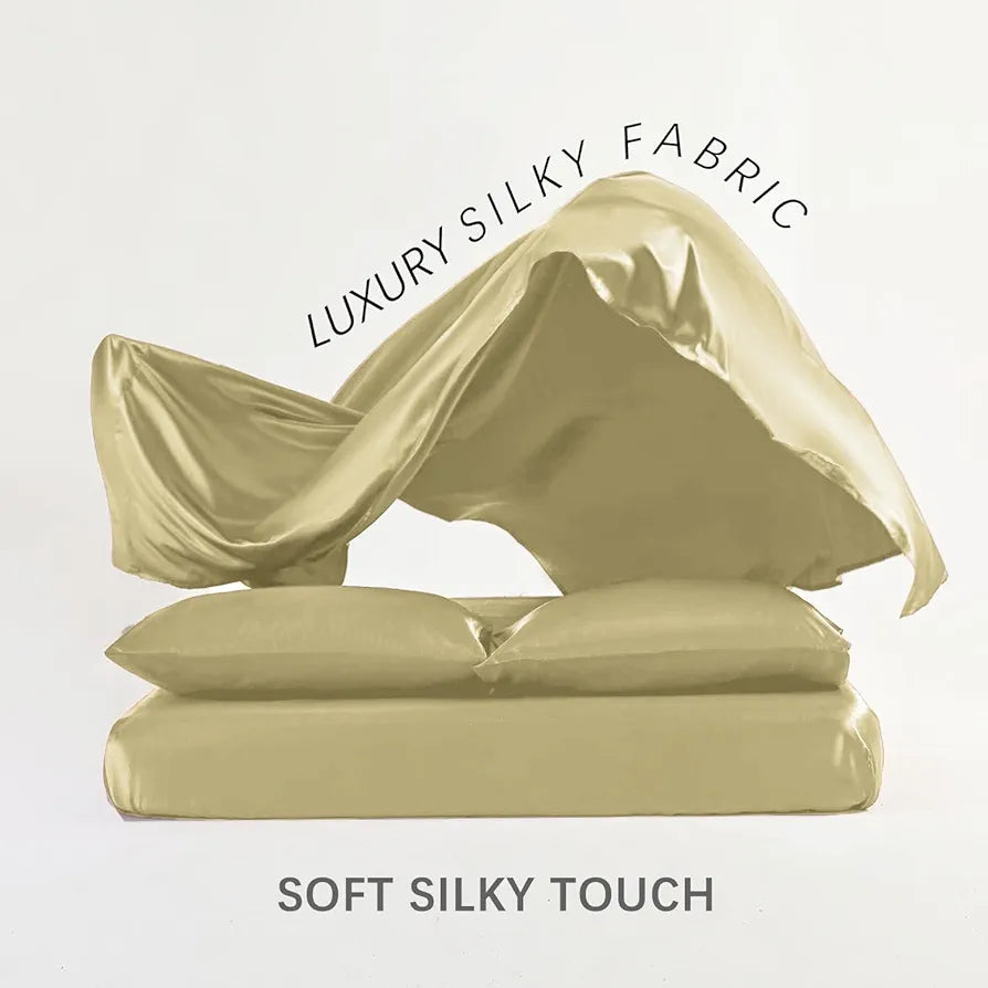 Cloth Fusion Satin Bedsheet for King Size Bed Set of 1 & 2 Pillow Covers H603 115 TC Beige