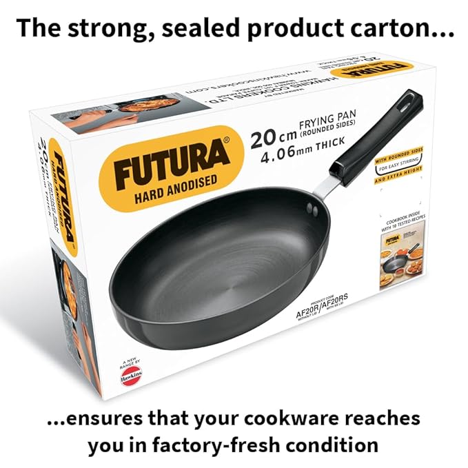 Hawkins Futura 22 cm Frying Pan Hard Anodised Frypan with Extra Height and Rounded Sides Small Black