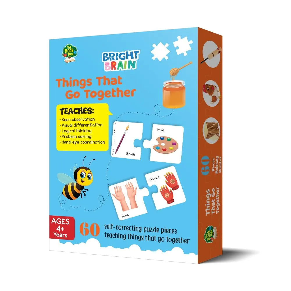 THE BOOK TREE Bright Brain Things That Go Together 60  Piece Jigsaw Puzzle For Preschoolers, Educational Toy For Learning Matching Pictures With It'S Pair By Majestic Book Club, For Kid