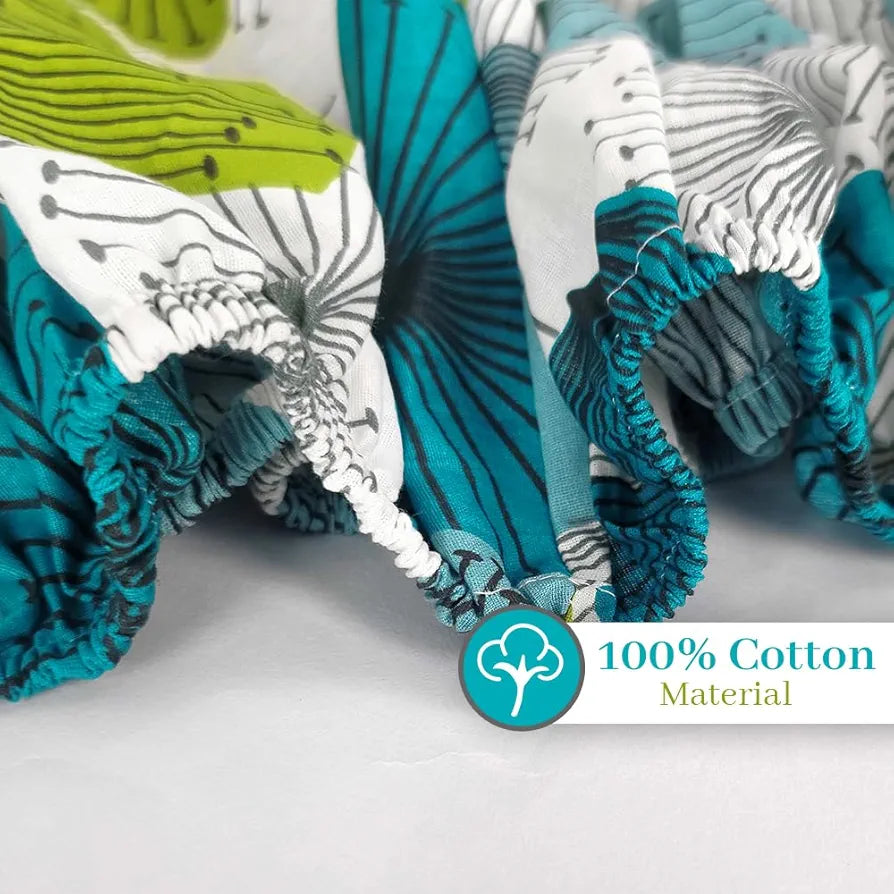 Divine Casa 144 TC 100% Cotton Floral Green Breathable Queen Size Elastic Fitted Bedsheets Colour Baltic Sea