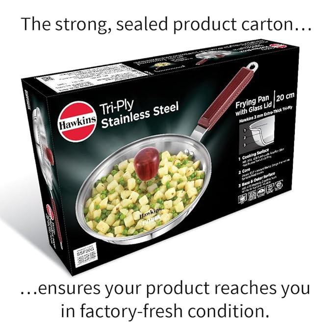 Hawkins 20 cm Frying Pan Triply Stainless Steel Fry Pan with Glass Lid