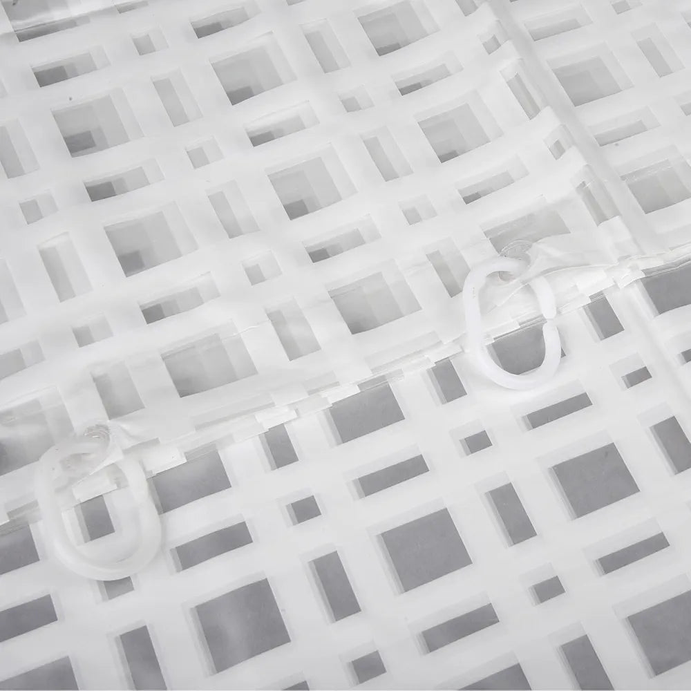 Kuber Industries PVC Shower Checkered Light-Filtering Curtain White with Hooks for Bathroom