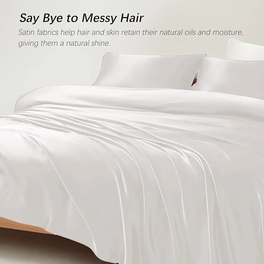 Cloth Fusion Satin Bedsheet for King Size Bed Perfect Set of 1 Satin Sheet 2 Pillow Covers H603 115 TC White