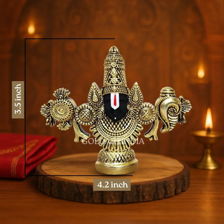 Gold Art India Lord Venkateswara Balaji Idol Gold-Plated Antique Matte Finish Murti 3.5 x 4.2 inch