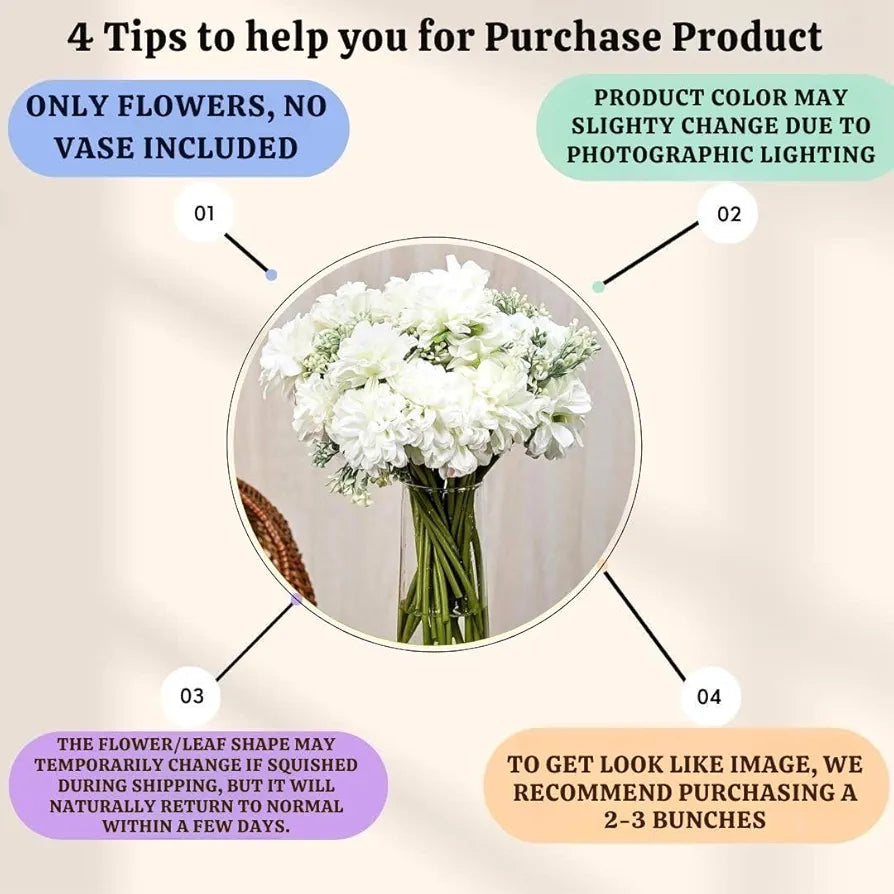 Artificial Dahlia Flower Bunch – 7-Stem Faux Bouquet White