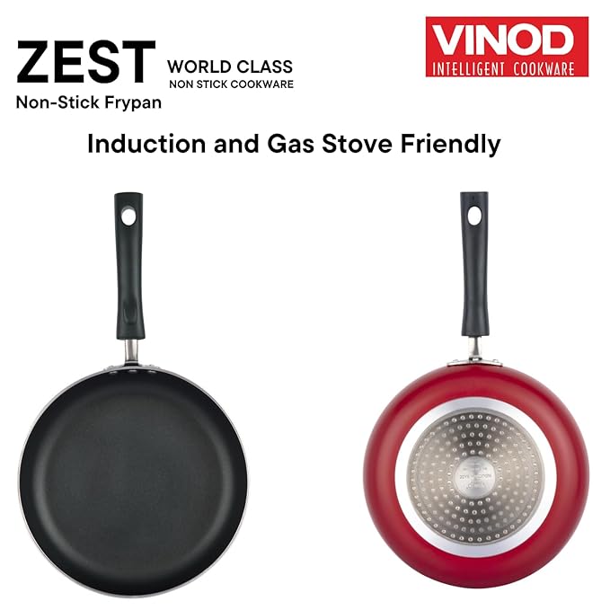 Vinod Zest Inducto Aluminium Non Stick Deep Frypan with Glass Lid - 22 cm | 3mm Thick | 3 Layer Coating