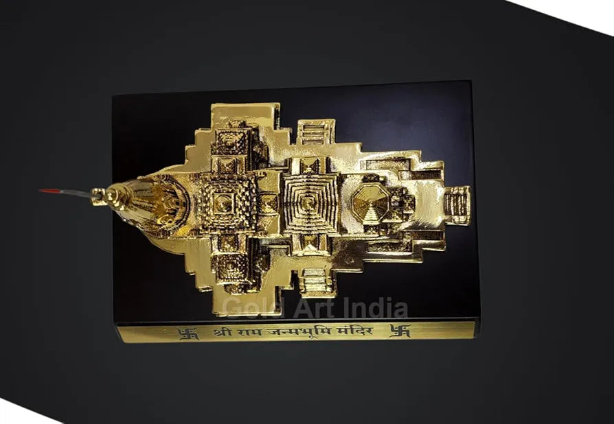 Gold Art India Ram Mandir Ayodhya Gold Plated Antique Matte Minature Small