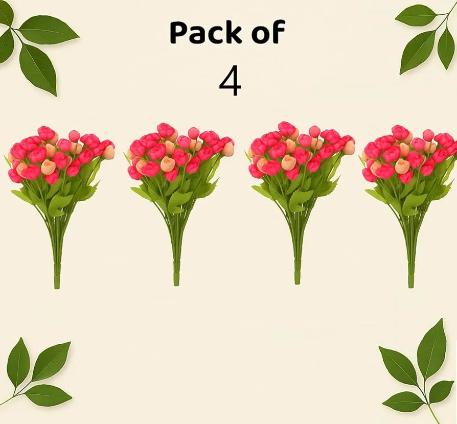 Mini Artificial Peony Flower Bunches Small Set of 4