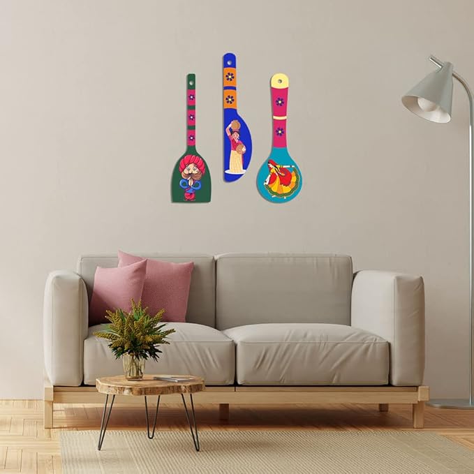 Artvibes Rural Art Wooden Wall Hanger Spoons for Home | Set of 3