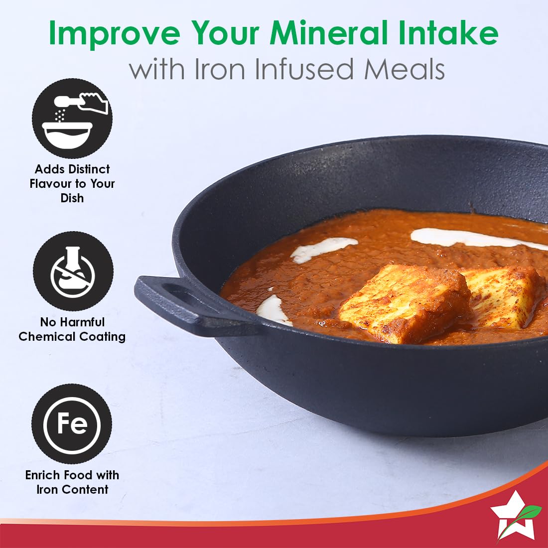 Wonderchef Forza Pre-Seasoned Cast-Iron Kadhai