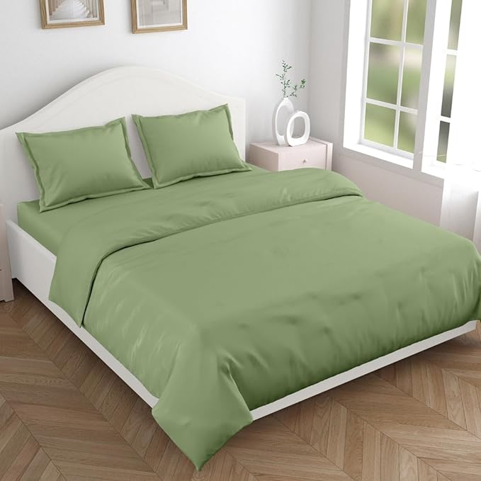 Haus & kinder Cotton Plain Solid Bedsheet for King Size 2 Pillow Covers | Colour Moss