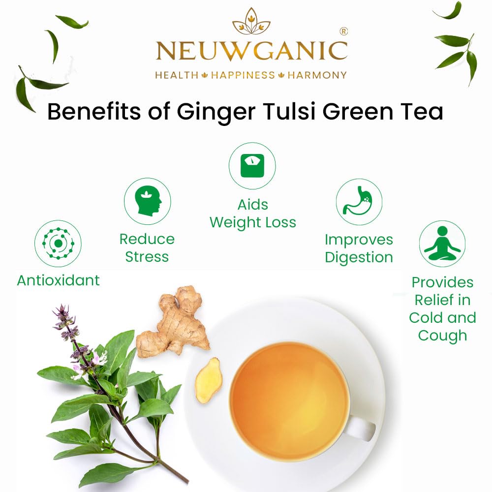 Neuwganic Tulsi Ginger Green Tea - 25 Grams