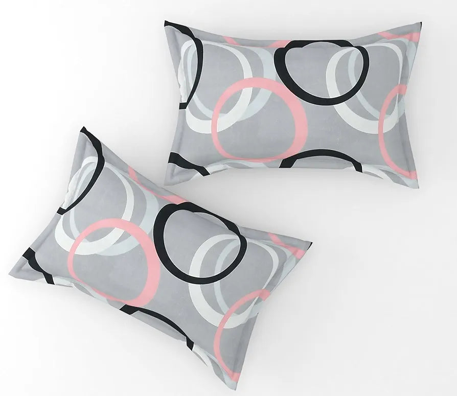 Fresh From Loom King Bedsheet for Double Bed Floral Design Bed Spread with 2 Pillow Covers 144 TC Circle Grey