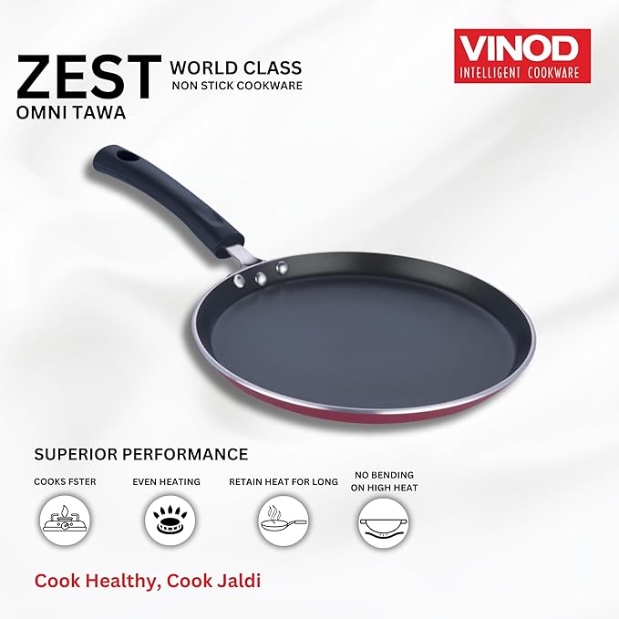 Vinod Zest Aluminium Non Stick Dosa Omni Tawa - 28cm | 4mm Extra Thick | 3 Layer Ceramic Coat | Bakelite Handle