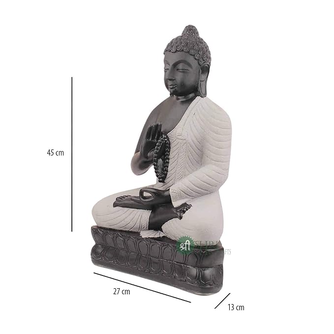 Indicast Polyresin Meditating Monk Buddha Idol for Home Decoration | Black, Off White