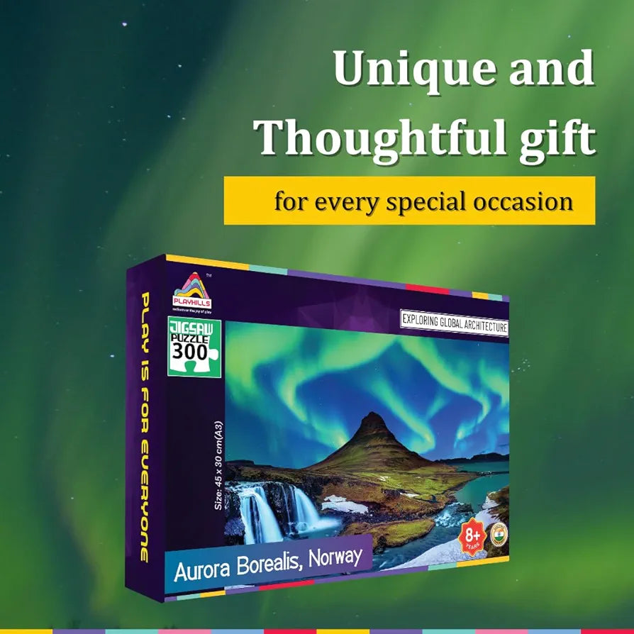Playhills Aurora Borealis, Northern Lights  Landscape Wooden Jigsaw Puzzle for Children and Adults 8+ Years| Focus, Mind Relaxation Puzzles Family and Activity Games