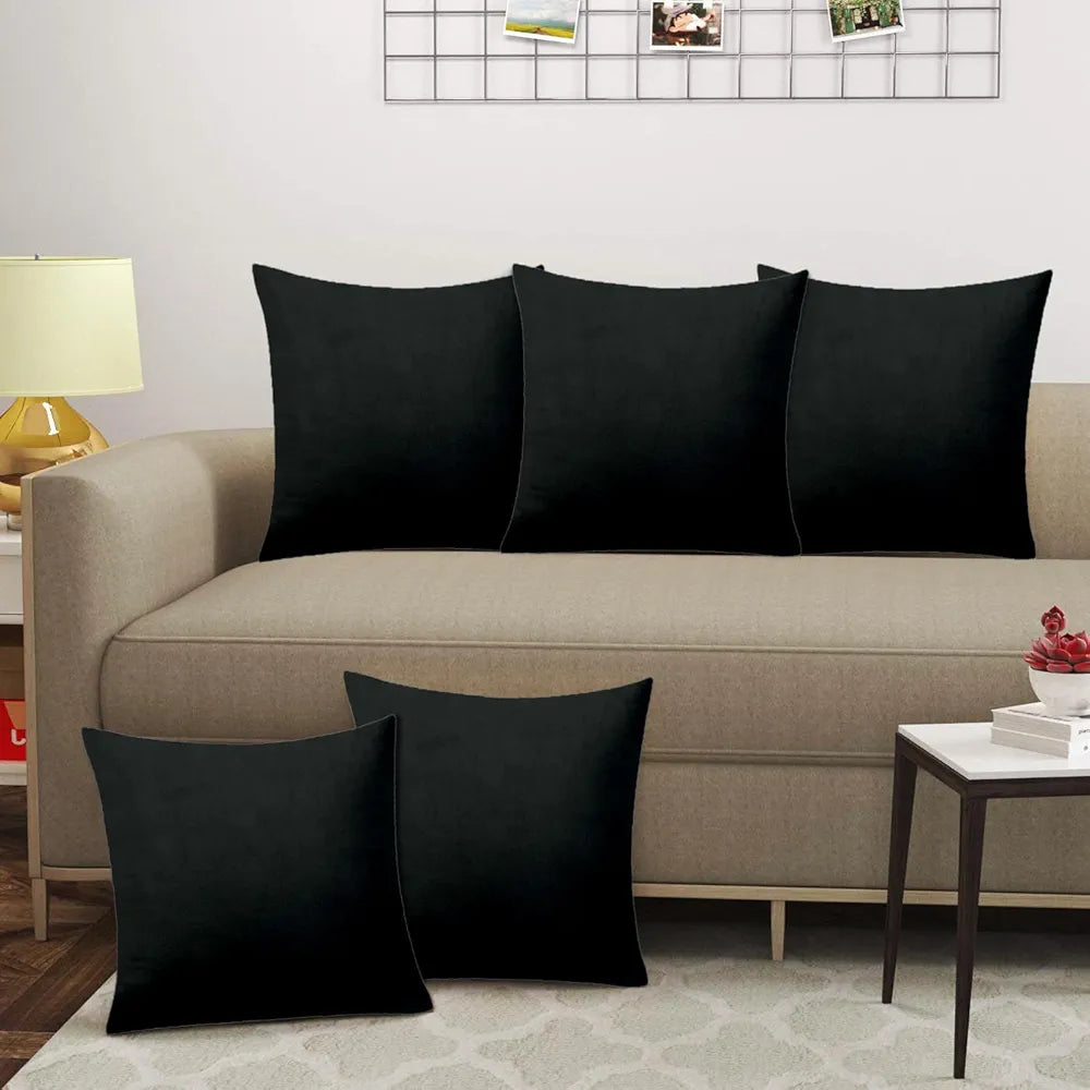 Cloth Fusion Velvet Sofa Cushion Cover Set of 5 Luxurious Cushion Cover Black