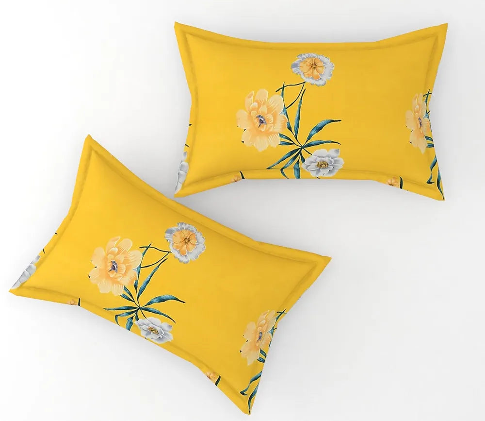 Fresh From Loom King Size Soft Glace Cotton Fitted Floral Bedsheet With Two Pillow Cover Elastic Fitted Bed Sheets Peach Yellow 144 TC