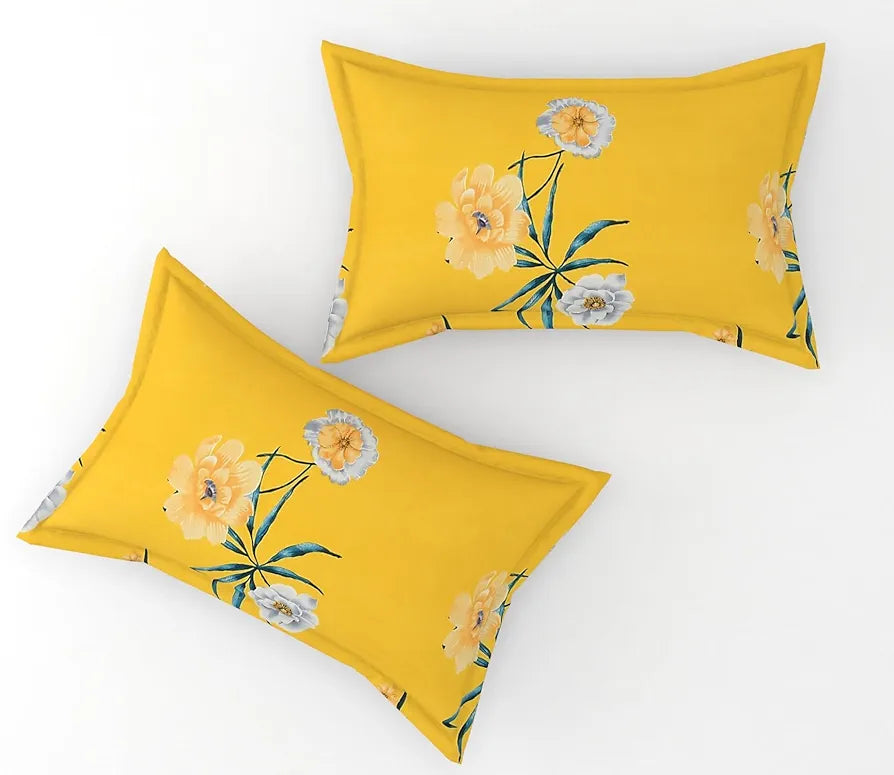 Fresh From Loom Double Bed Floral Design Microfiber King Bedsheet Bedcover Wrinkle Free Includes 2 Pillow Covers 144 TC Peach Yellow