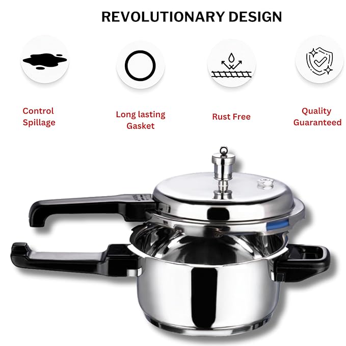 Vinod 18/8 Stainless Steel Pressure Cooker Outer Lid 2 Litre | Unique Sandwich Bottom Cooker