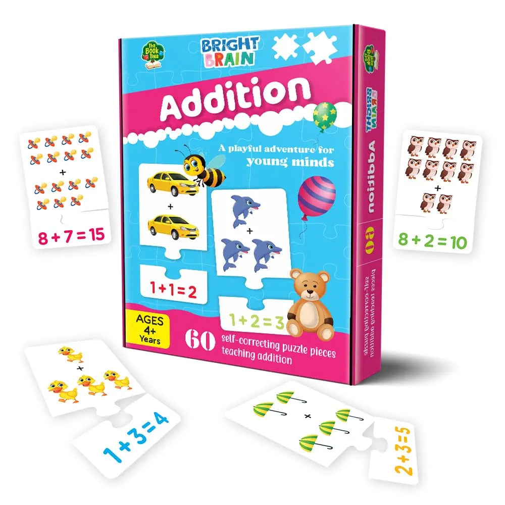 The Book Tree Bright Brain Addition Puzzle – Learn Basic Math with 60 Pieces Puzzle – Fun & Educational for Kids Age 4+ – Educational Toy Birthday Gift for Boys and Girls by Majestic Book Club
