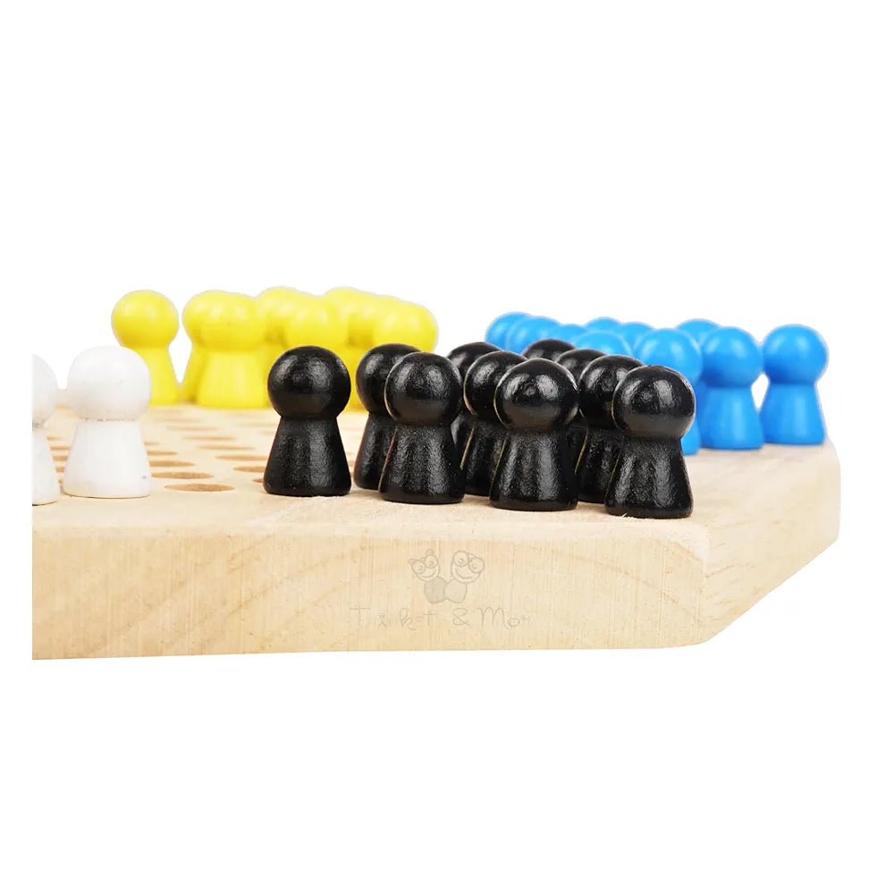Trinkets & More - Wooden Chinese Checkers Hexagon with Wooden Marbles Board Games Superb Family Game Perfect Adults and Kids Gift Fun Toys 3+ Years 