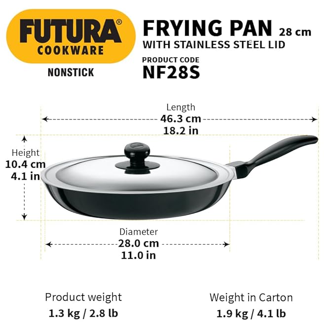 Hawkins Futura 28 cm Frying Pan Non Stick Fry Pan with Stainless Steel Lid