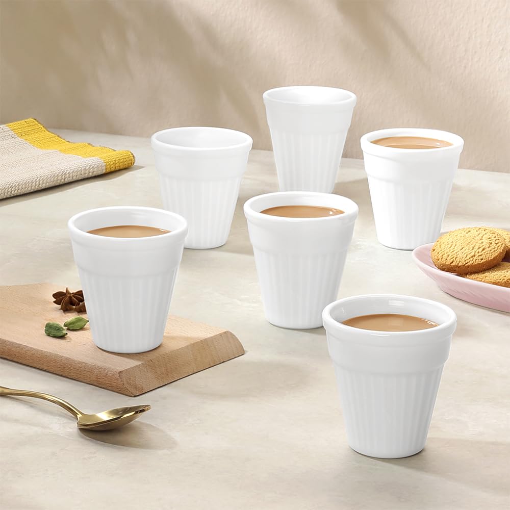 Larah by Borosil 6 Pcs Tea/coffee Opalware Kulhad Set | 200 Ml Each
