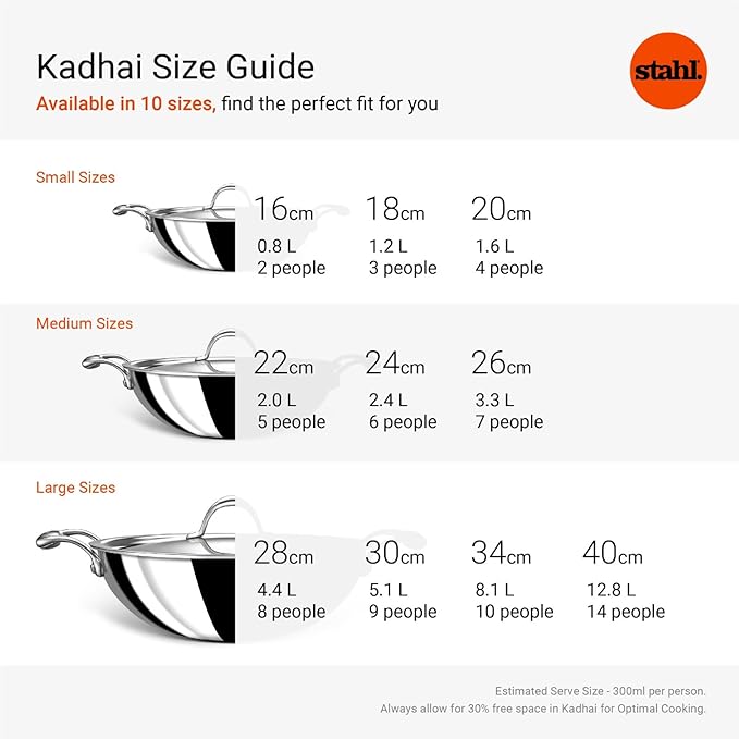 Stahl Artisan Triply Stainless Steel Kadhai With Lid | Kadai for Cooking | Stainless Steel Cookware Triply Kadai | 3.3 L | 26 Cm