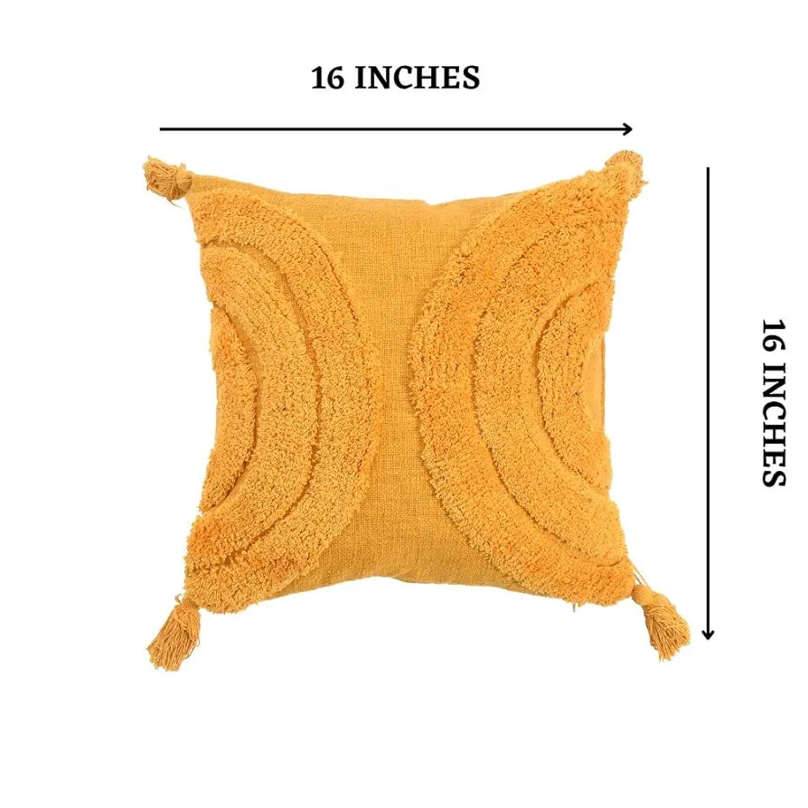 Homadorn Luxury Cotton Handmade Decorative Boho Throw Tufted Pillow Covers Mustard